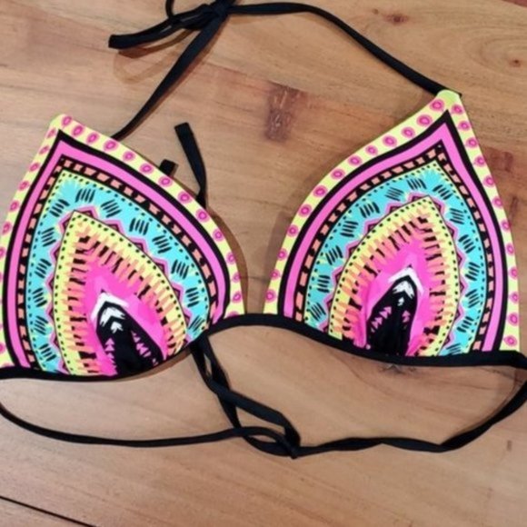European Aztec-Tribal pattern halter padded Bikini- NWOT - Picture 3 of 14